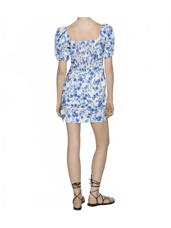 Mango Cotton Balloon-Sleeve Floral Printed Mini Dress Blue White NWT 4 / Small - Picture 6 of 6